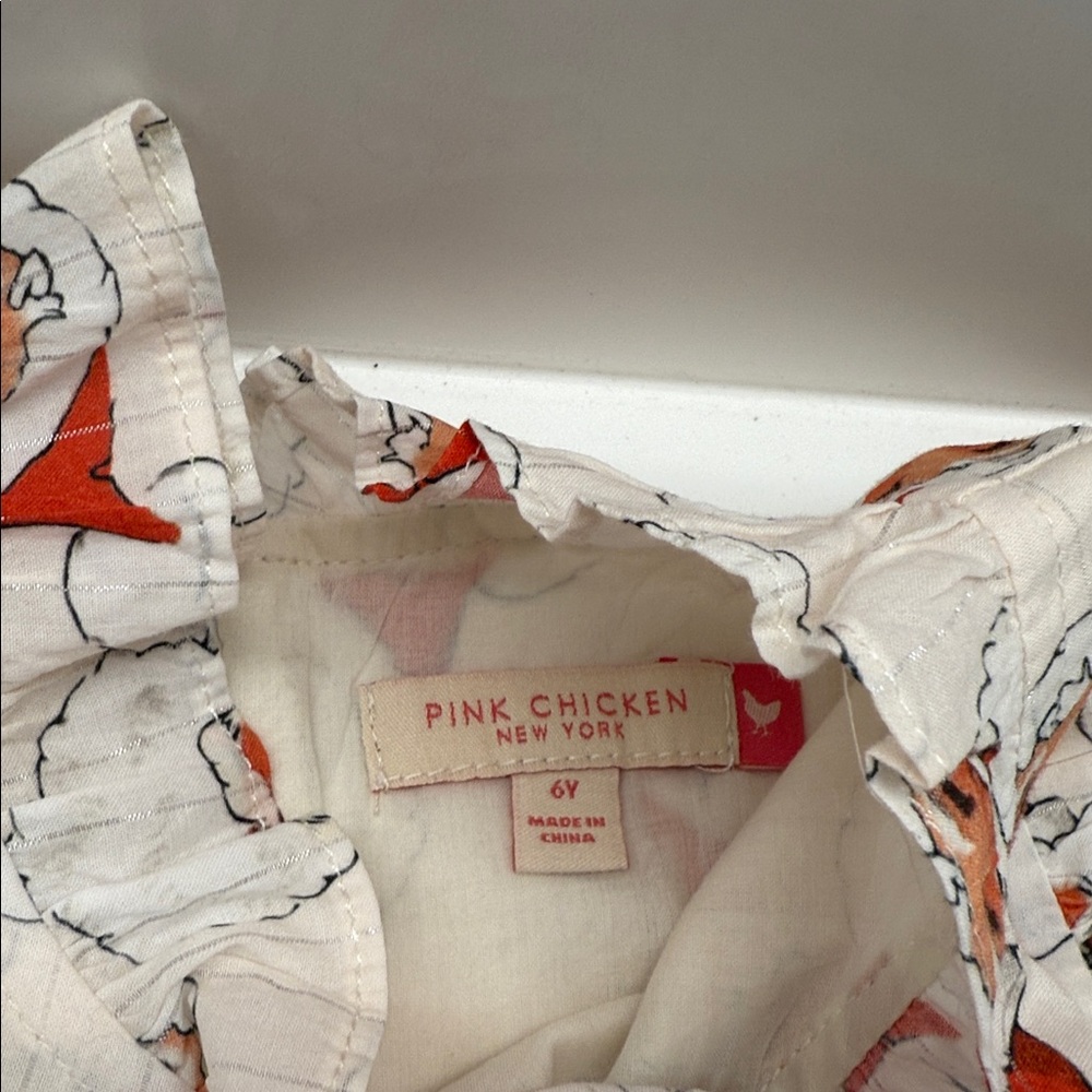 Pink Chicken Santa Print Kids Dress - Picture 2 of 4